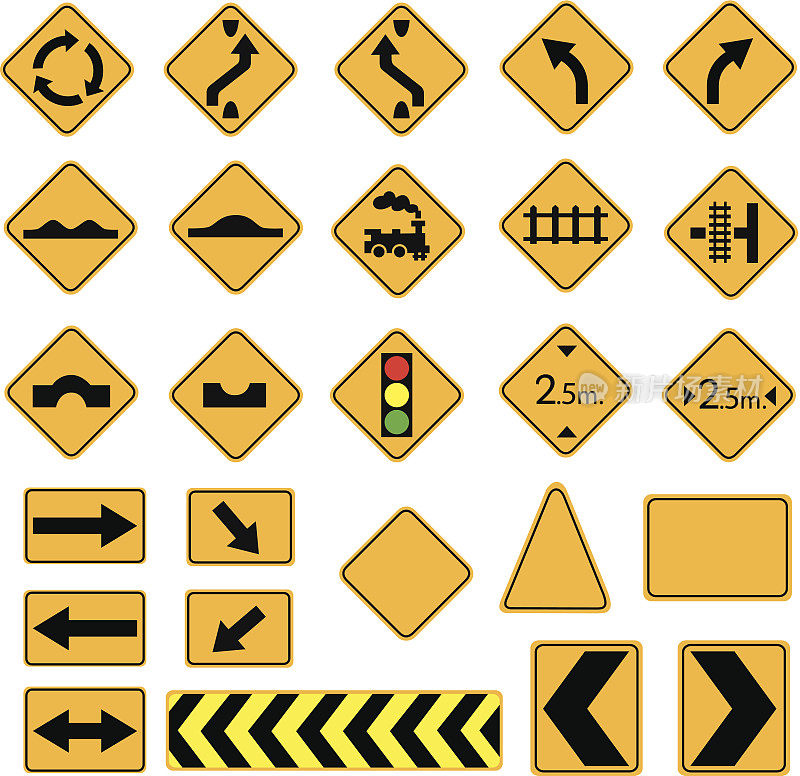 yellow road signs